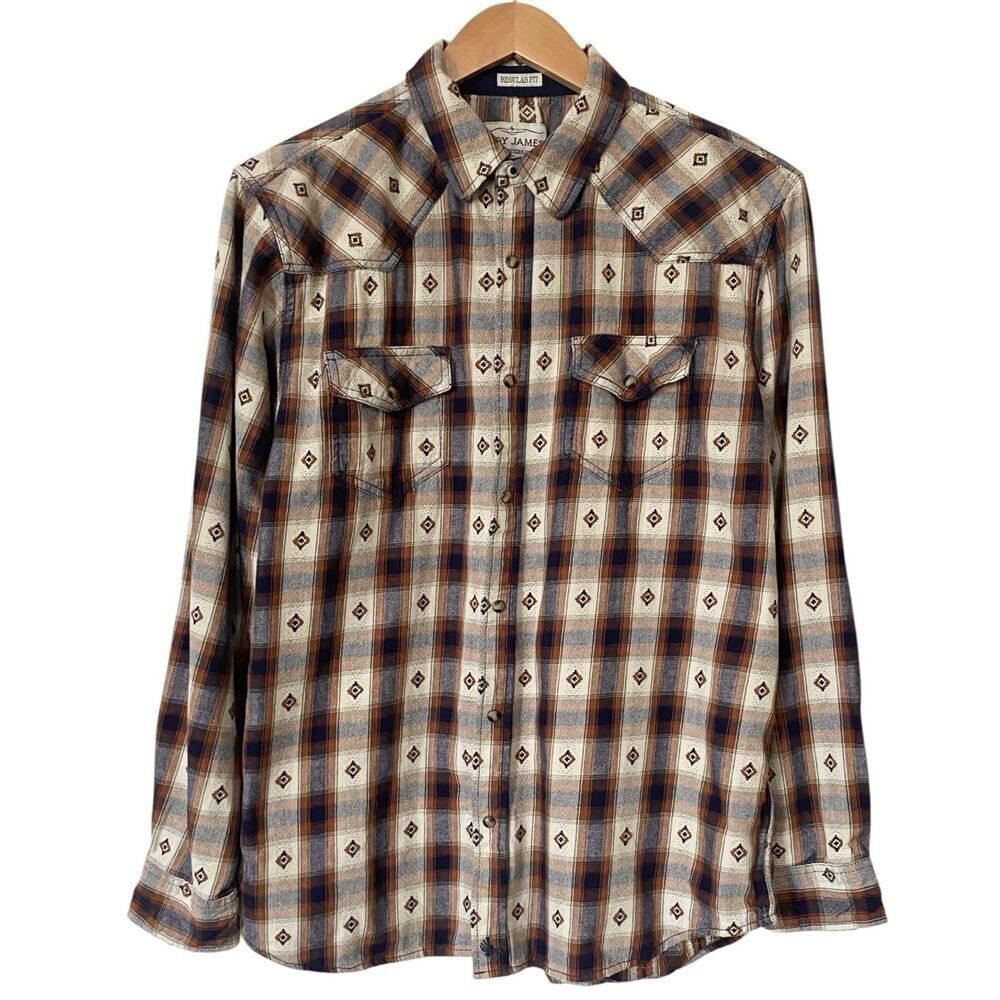 Cody James Mens Large Plaid Aztec Flannel Button Up Shirt Pearl Snap Western